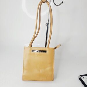 Mesace Women's Yellow Leather Double Handle Turn Lock Shoulder Bag